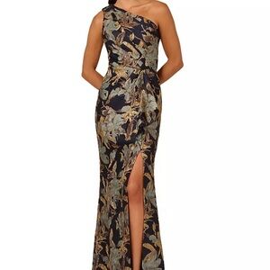 NWT Elegant Floral Brocade One-Shoulder Dress Gown MOB MOG Mother Of Bride